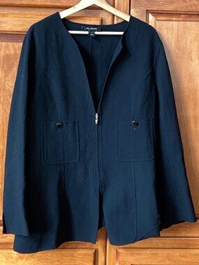 St. John Black 100% Wool Blazer Jacket Size 14